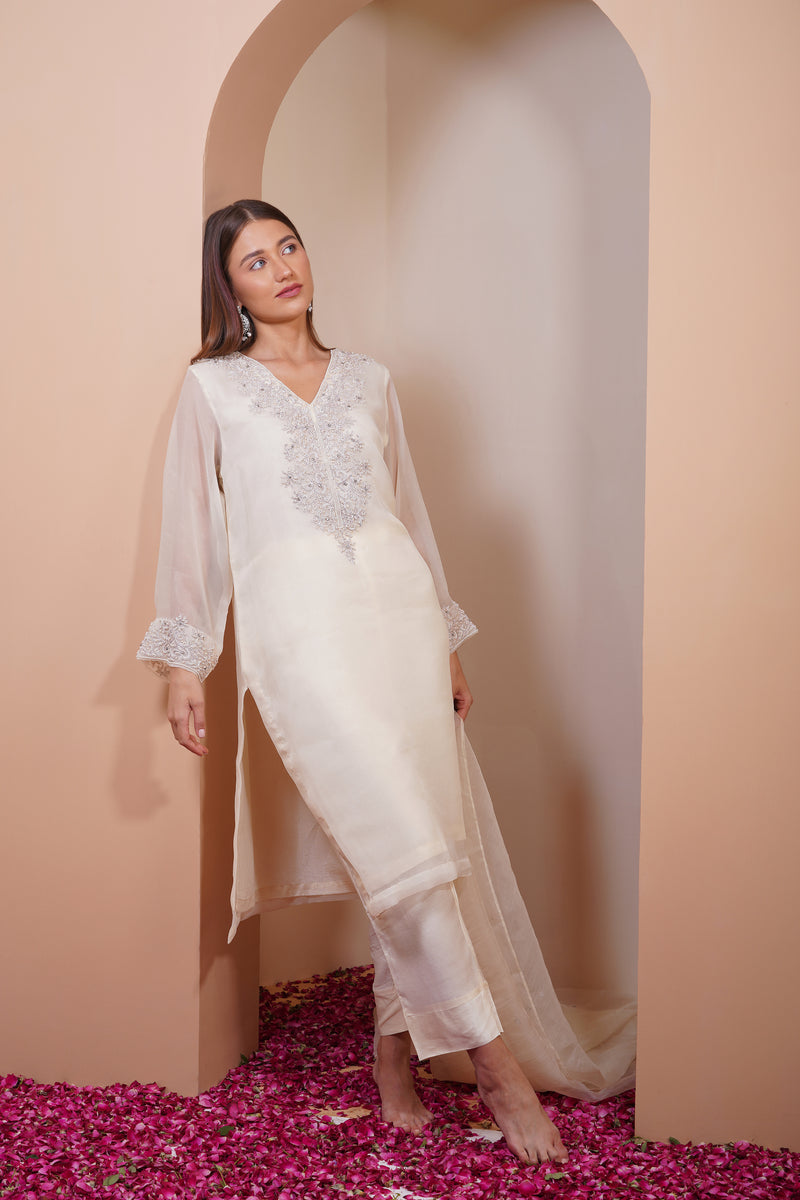 Cream Pearl Kurta Set