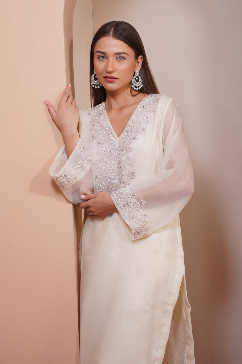 Cream Pearl Kurta Set
