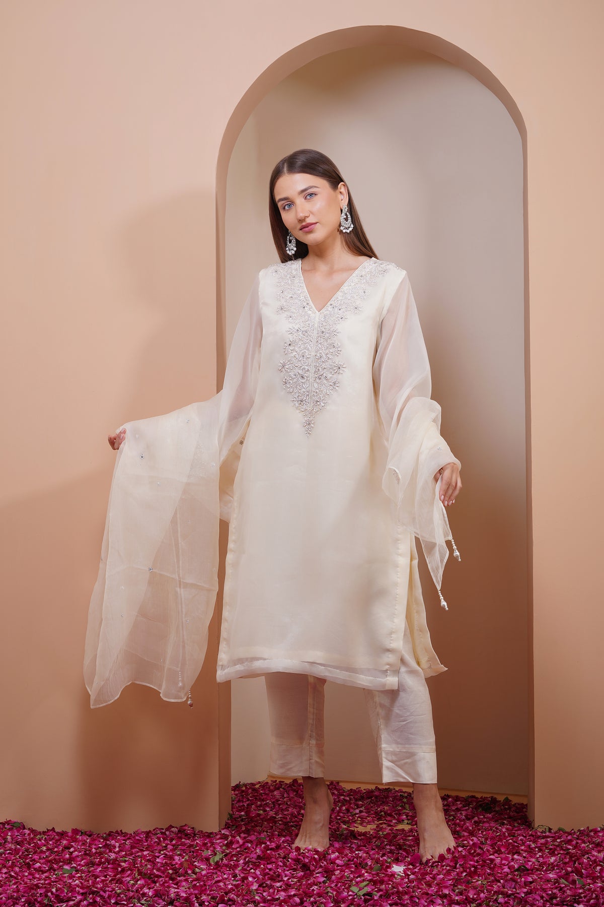 Cream Pearl Kurta Set