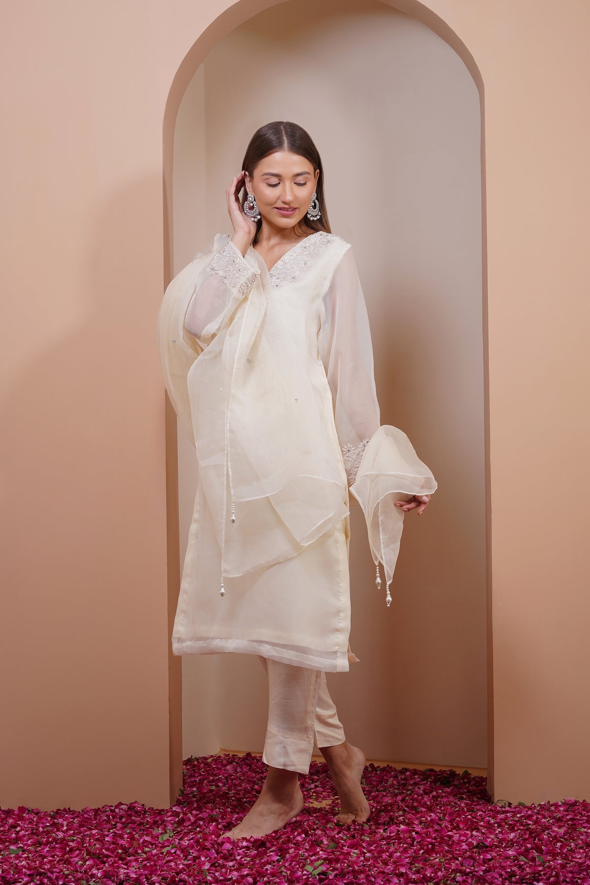 Cream Pearl Kurta Set