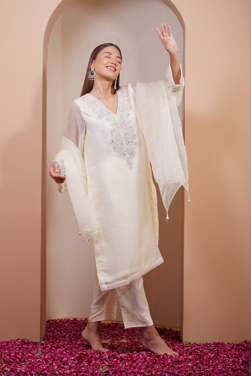 Cream Pearl Kurta Set
