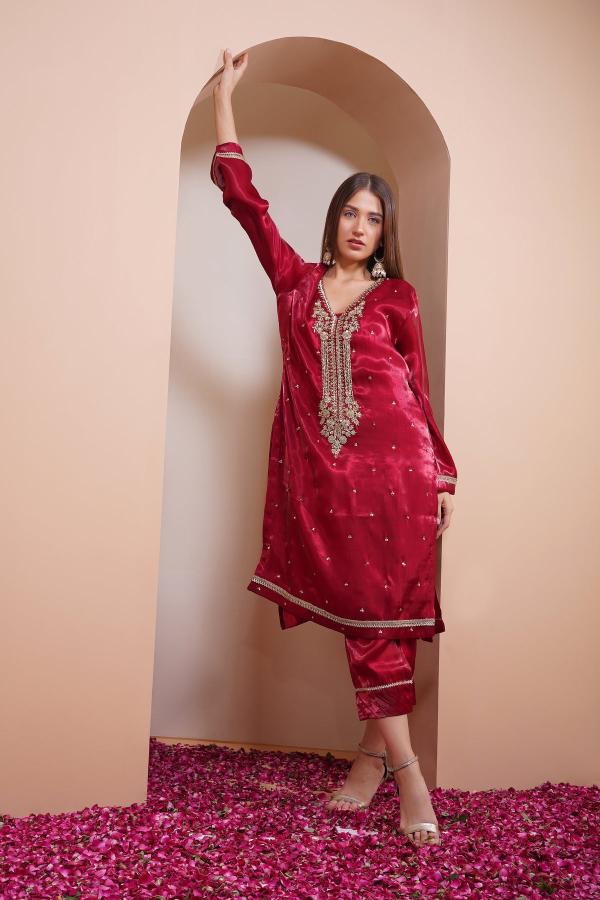 Maroon Velvet Kurta Set
