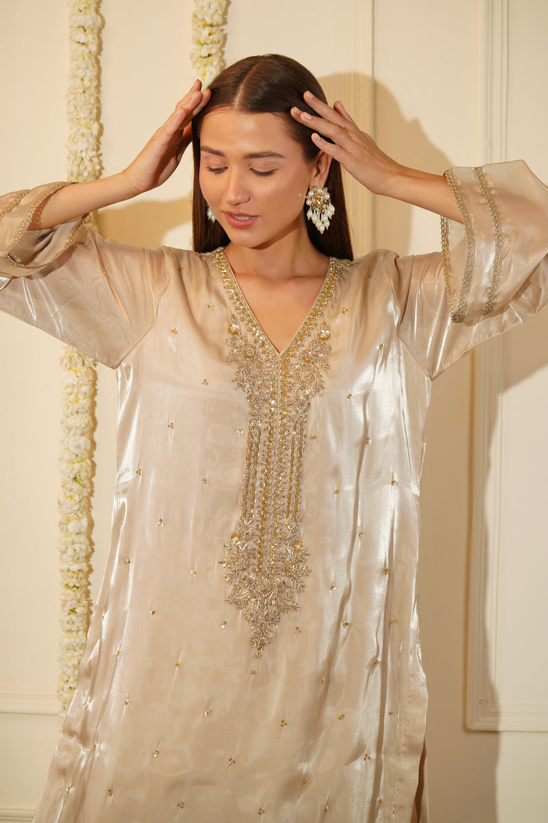 Cream Velvet Kurta Set