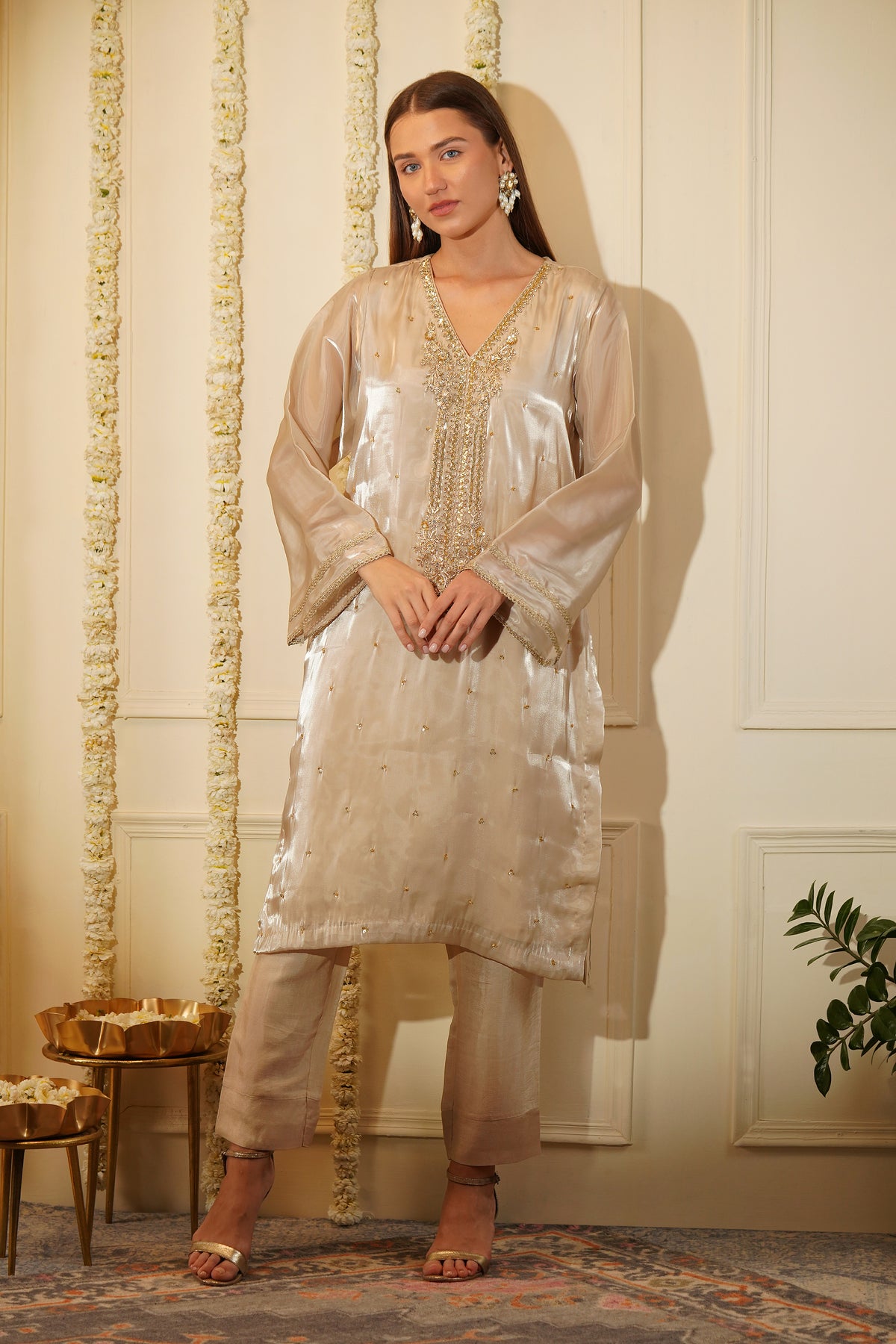 Cream Velvet Kurta Set