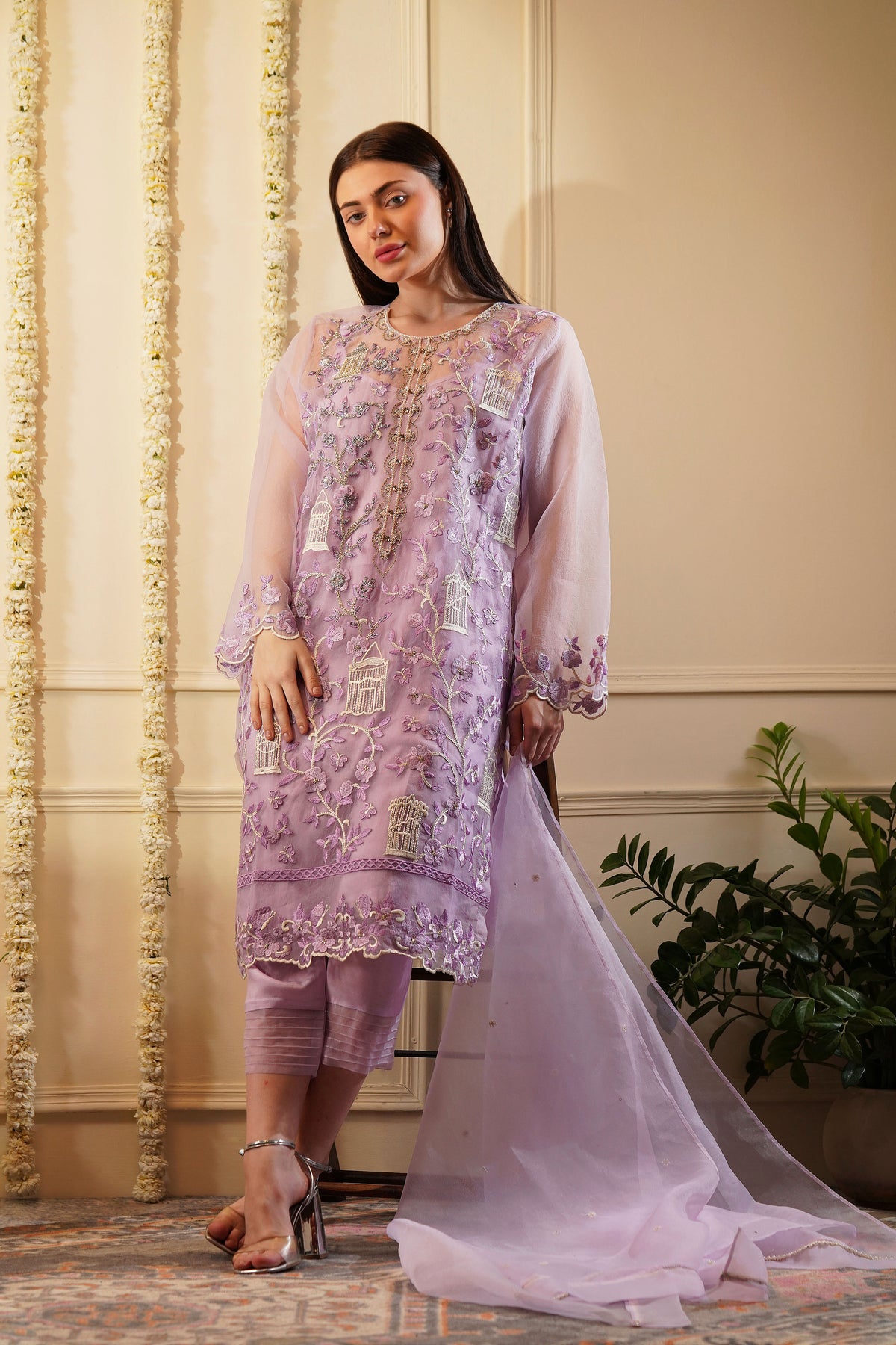 Lilac Organza Kurta Set