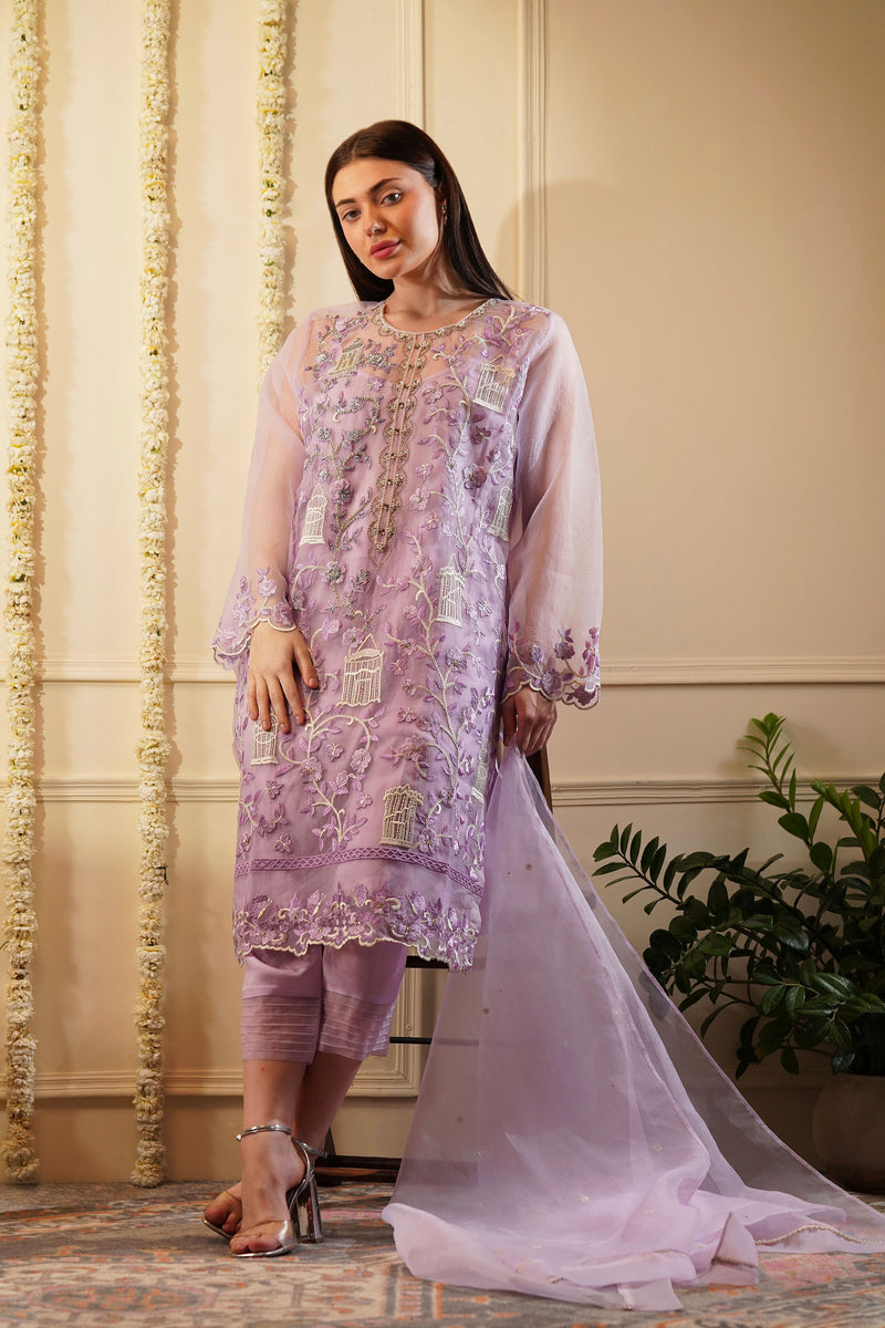 Lilac Organza Kurta Set