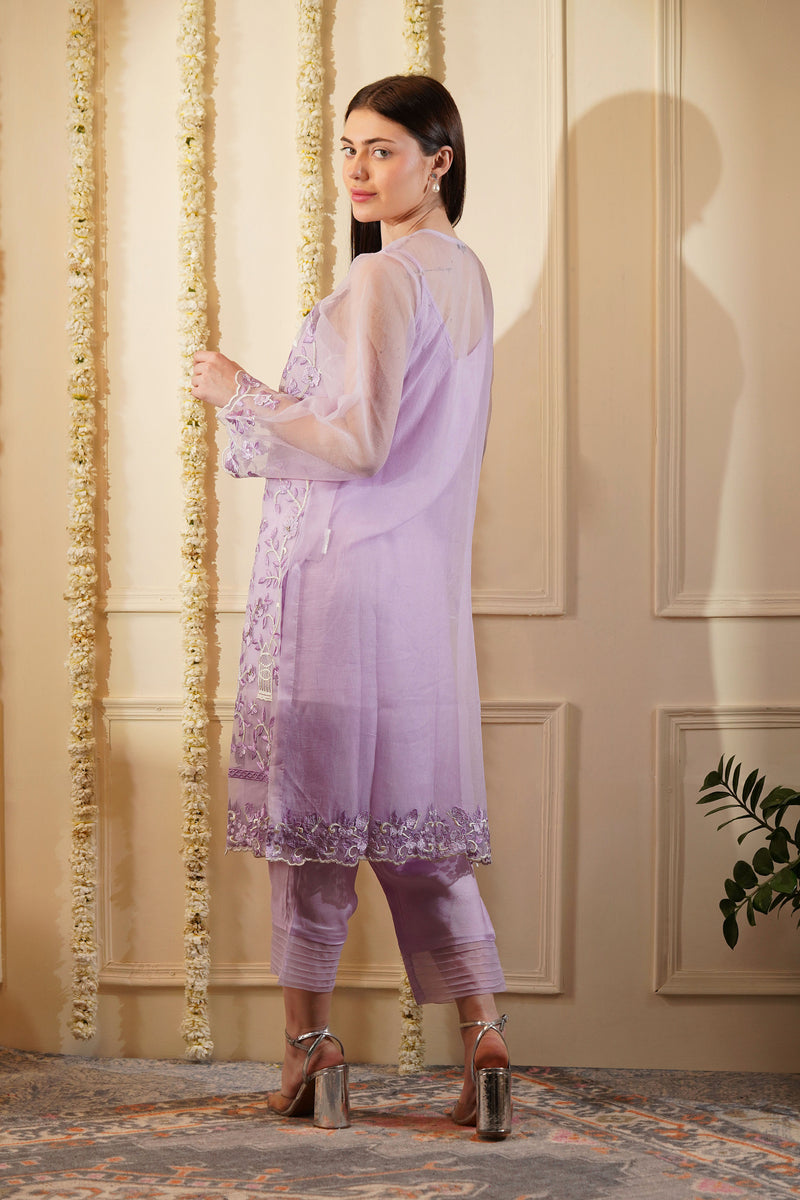 Lilac Organza Kurta Set