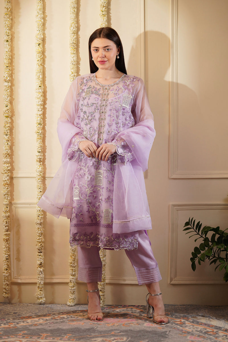 Lilac Organza Kurta Set