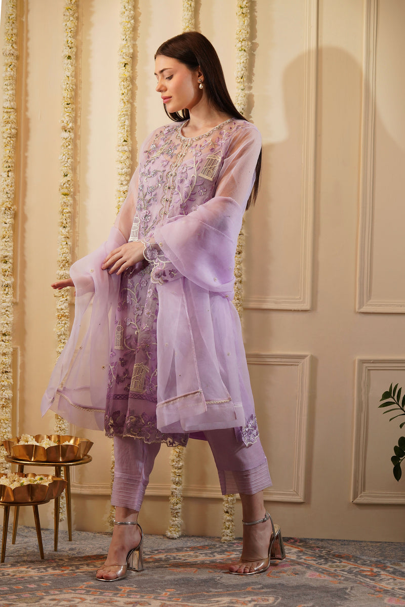 Lilac Organza Kurta Set