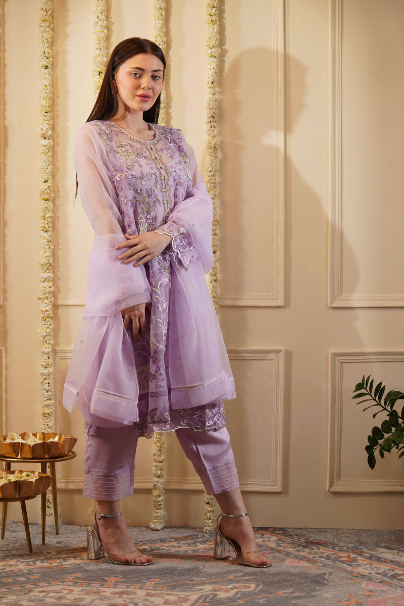 Lilac Organza Kurta Set