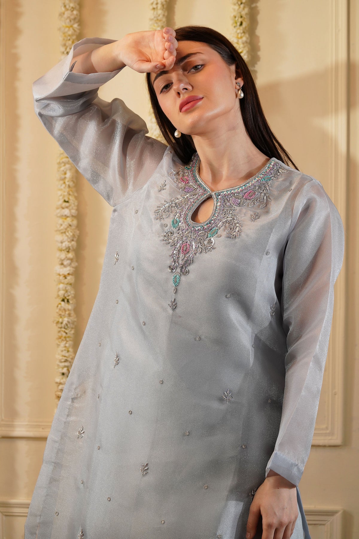 Petite Grey Organza Kurta Set