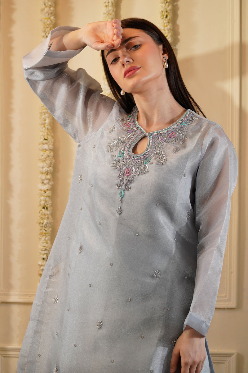 Petite Grey Organza Kurta Set