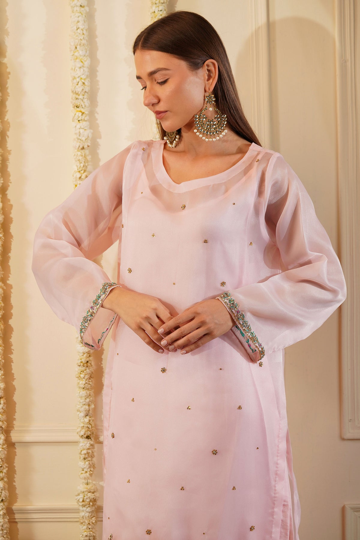 Pink Apple Organza Kurta Set