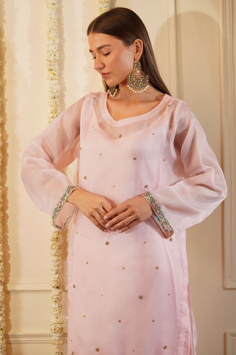 Pink Apple Organza Kurta Set