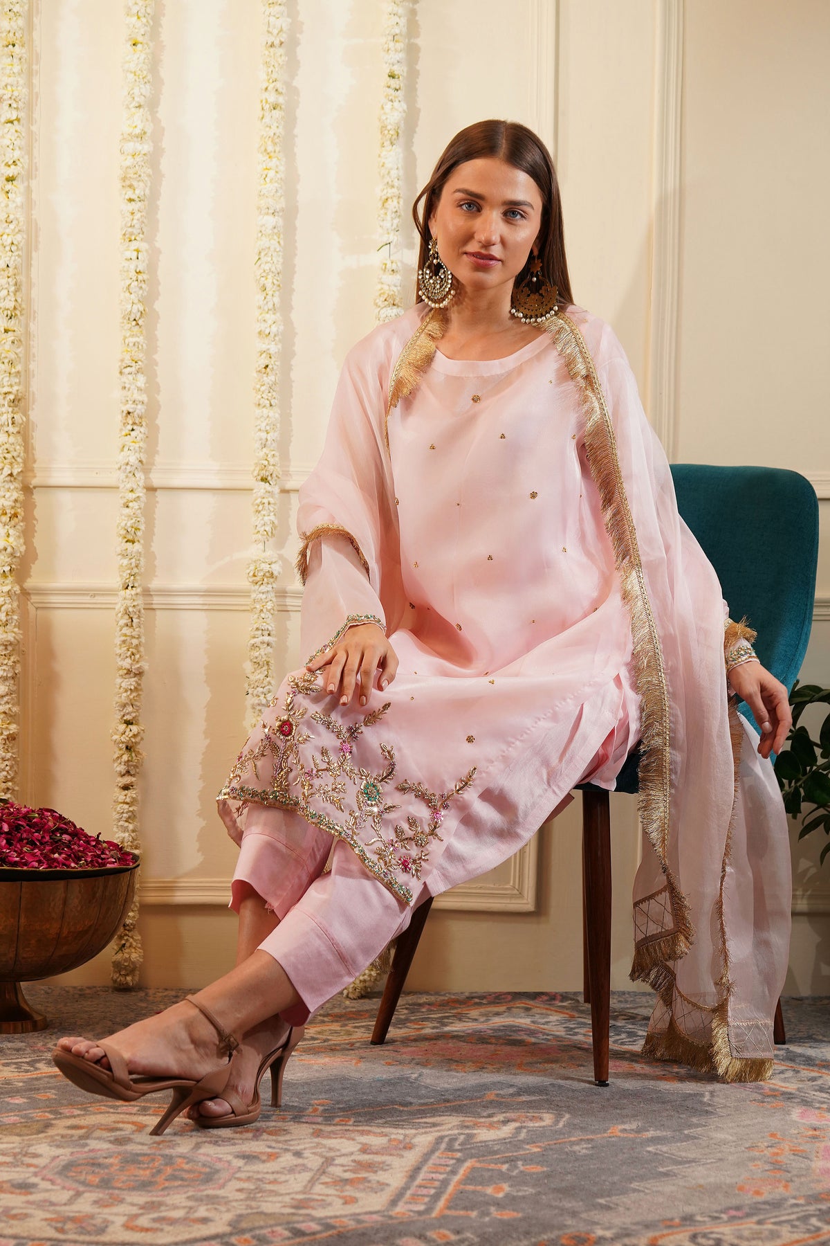 Pink Apple Organza Kurta Set