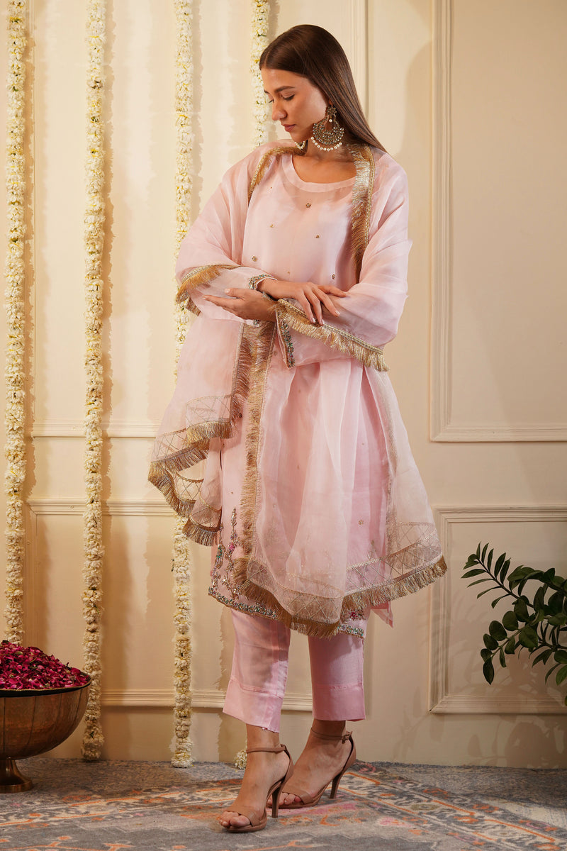 Pink Apple Organza Kurta Set