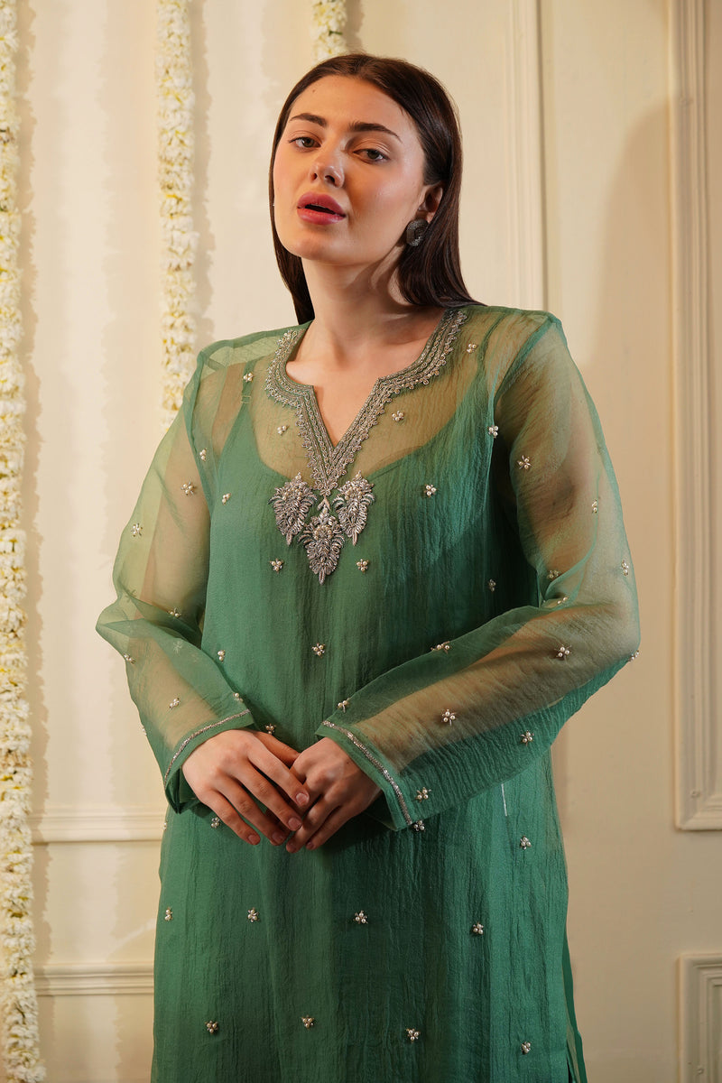 Vert Organza Kurta Set