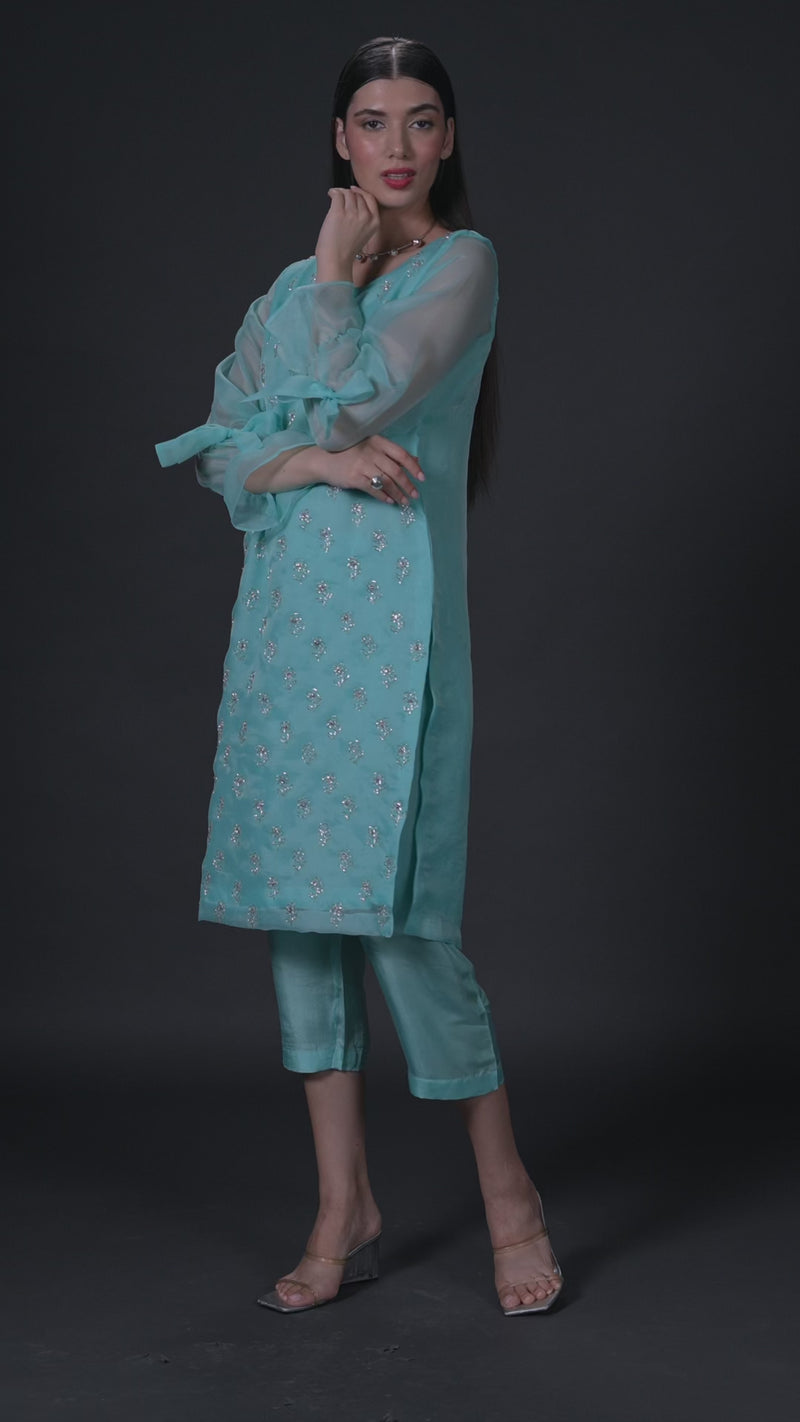 Blue Aster Organza Kurta Set