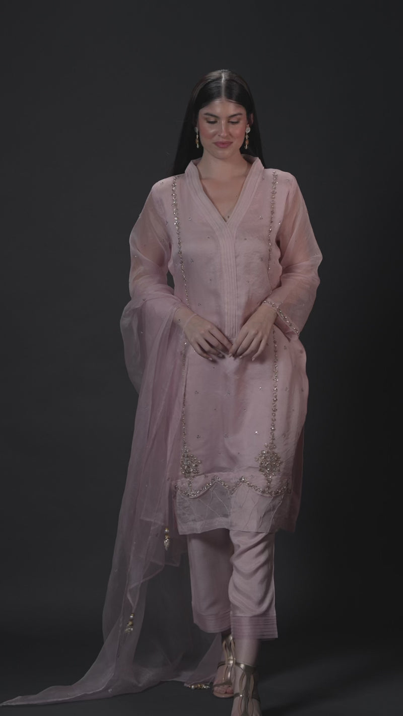 Pink Lavender Organza Kurta Set